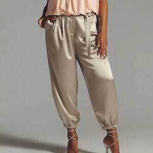 Maeve Anthropologie Parachute Silky Joggers Pants Ivory Belted 4P NWT
